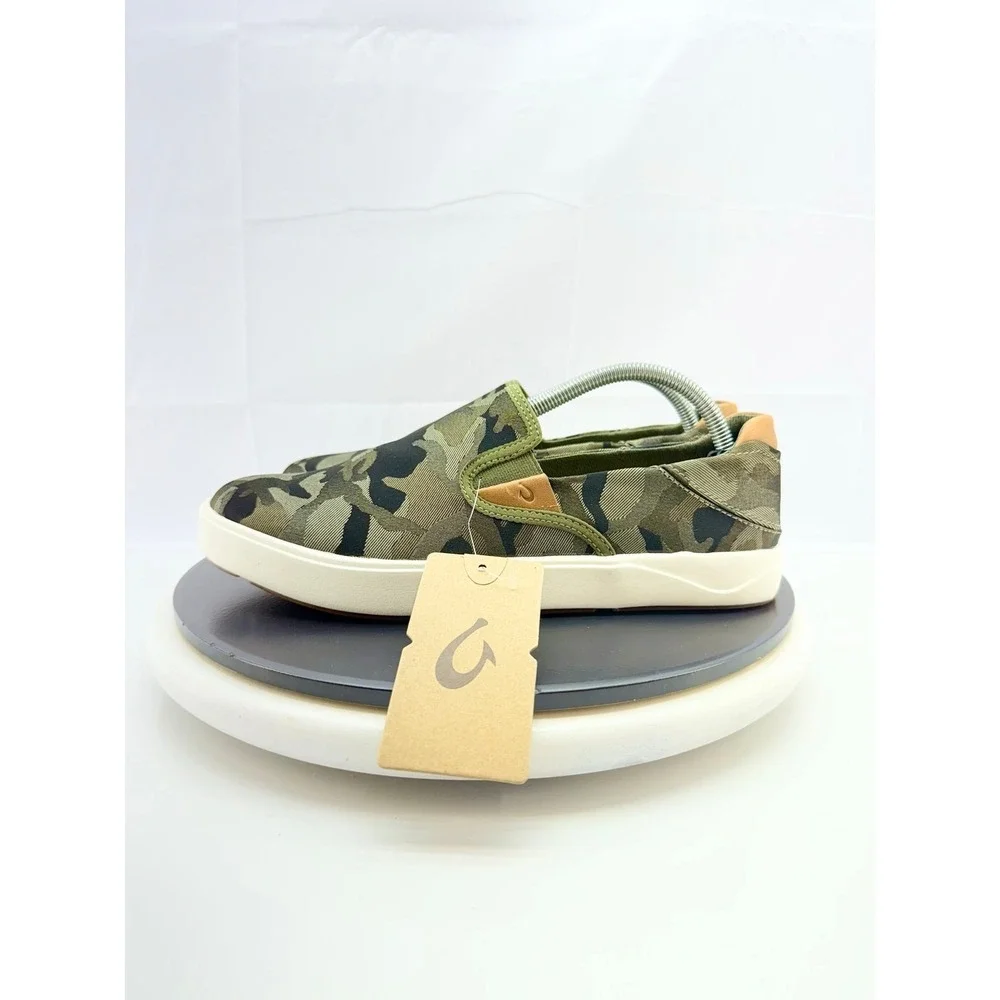 OLUKAI Lae'ahi Pa'i Mens Size 9 Slip On Camo Green Boat Shoes 10444-6ZKE